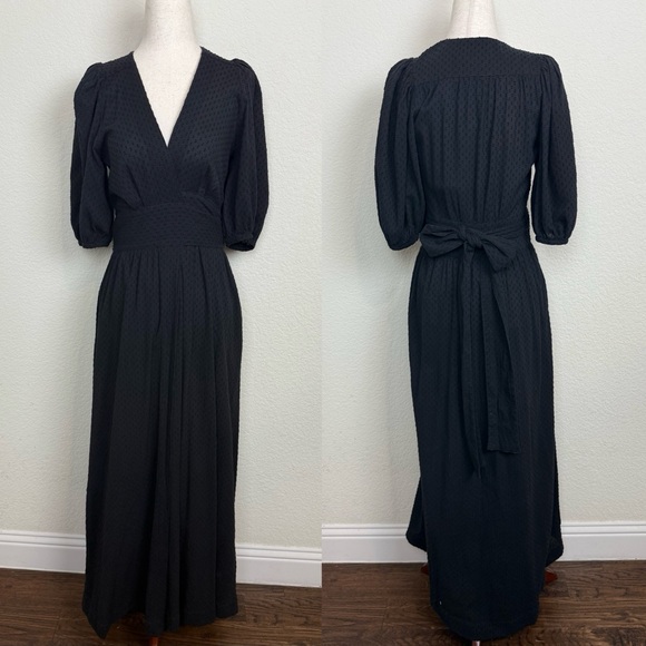 Three Graces London Bronwyn Fil-coupé Cotton Wrap Black Maxi Dress - Picture 3 of 11